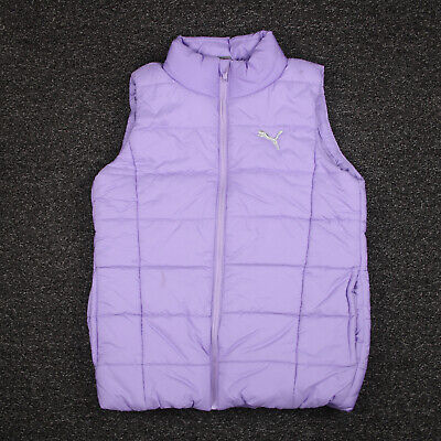 Puma Puffer Vest Girls Medium Purple Full Zip Sleeveless Embroidered Logo Youth