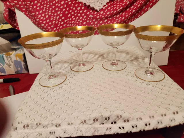 Set Of 4 Tiffin Franciscan Minton Clear Gold Encrusted Optic Wine Glasses