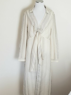 New Zara Striped Dress,Tunic With Knot Detail  Long Midi Slit Size M