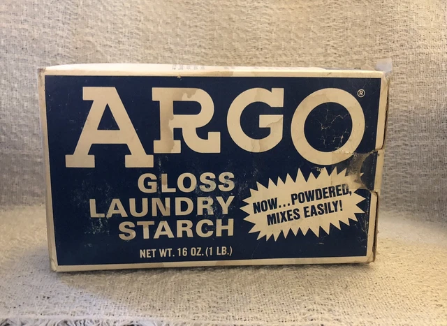 Vintage ARGO Gloss Laundry Starch 16 oz Box Small Amount Used   14 Oz Remain