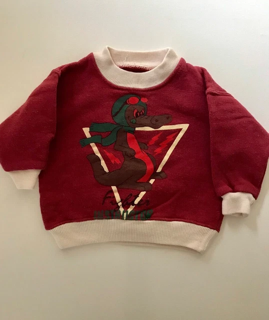 Felpa coccodrillo anni '90 bambini top età 6-9 mesi alligatore vintage