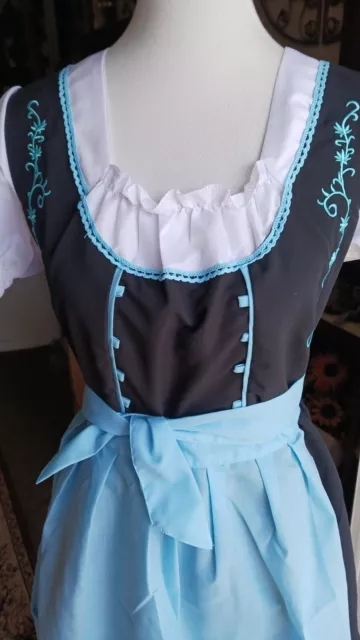 L~ 14,Waitress,Trachten,Oktoberfest,Germanfest Dirndl Dress,2-pc,Blue,Embroiderd