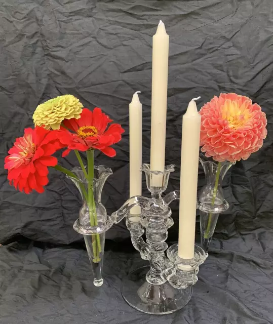 Vintage Cambridge Glass Caprice Epergnes 3 Arm Candelabra Candlestick Bud Vases