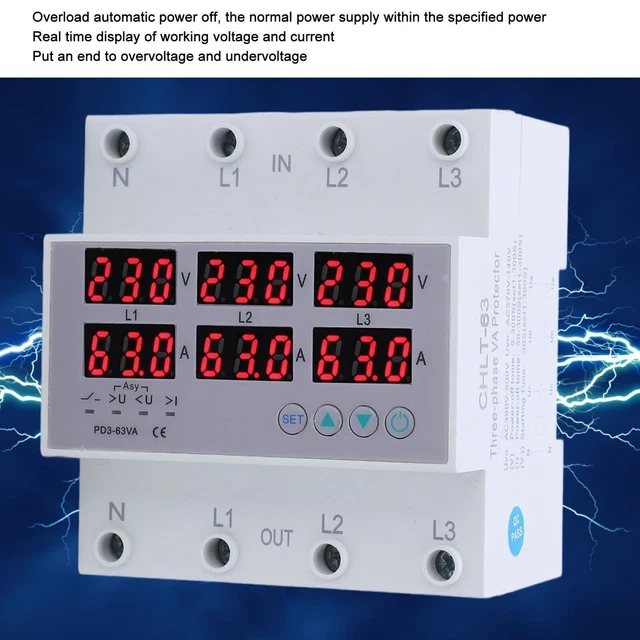 3-fasen DIN-rail Voltmeter Ampèremeter Automatische Overspanning