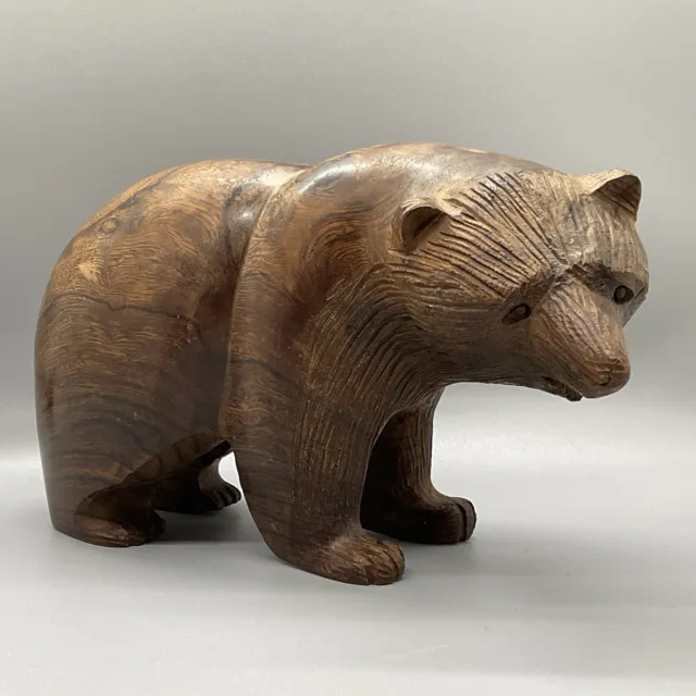 Beautiful Burrell Wood Carved Brown Bear Figurine Heavy Solid Burrell Wood