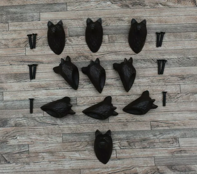 10Pcs Vtg Cast Iron Wolf Fox Face Shape Door Drawer Cabinet Pulls Knobs Handles
