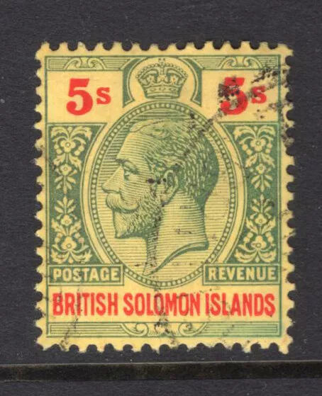 M23520 British Solomon Islands 1914 SG36 KGV: 5/- green & red/yellow FU, Cat £50