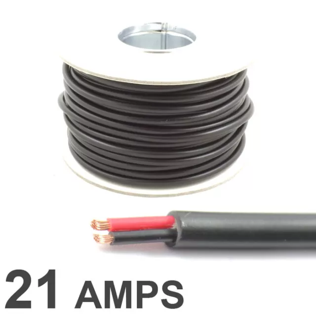 Round Twin 2 Core Cable 12v 24v Thin Wall Wire 21 AMP Rated 1.5mm² 10M 30M 100M