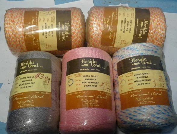 ** LOT of 5 - LARGE SPOOLS - Vintage MACRAME CORD - 1350 FEET - USA MADE -