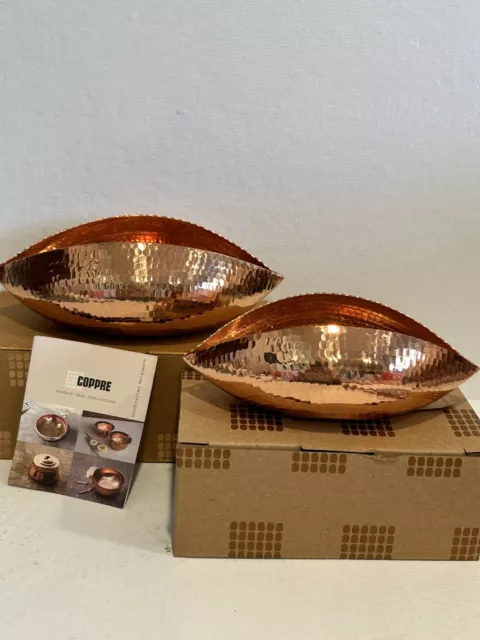 NIB Pair Of Hand Hammered Copper Tea Light Holders