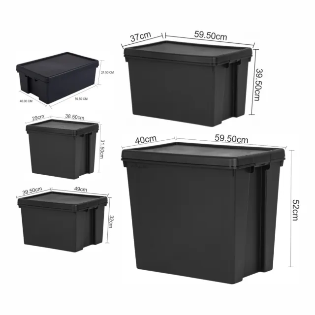 3 x Heavy Duty Recycled Plastic Stackable Container BLACK Storage Box with Lids