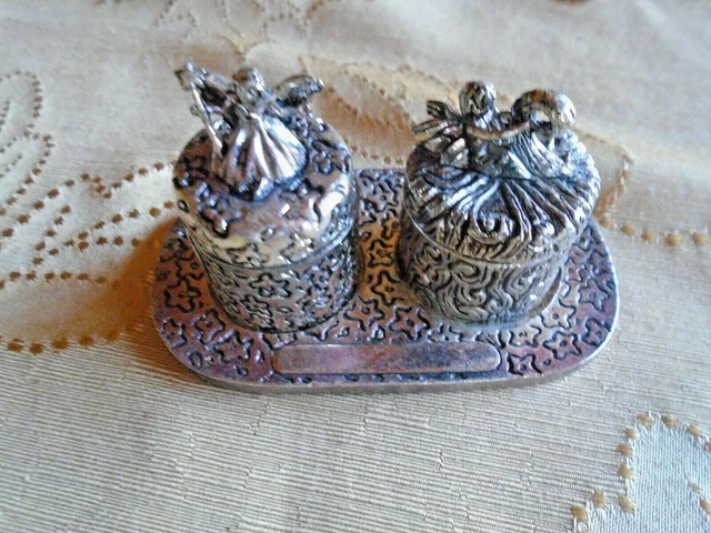 Vintage First Tooth + First Curl on Tray  Pewter Silver Baby Keepsakes 3 Pieces