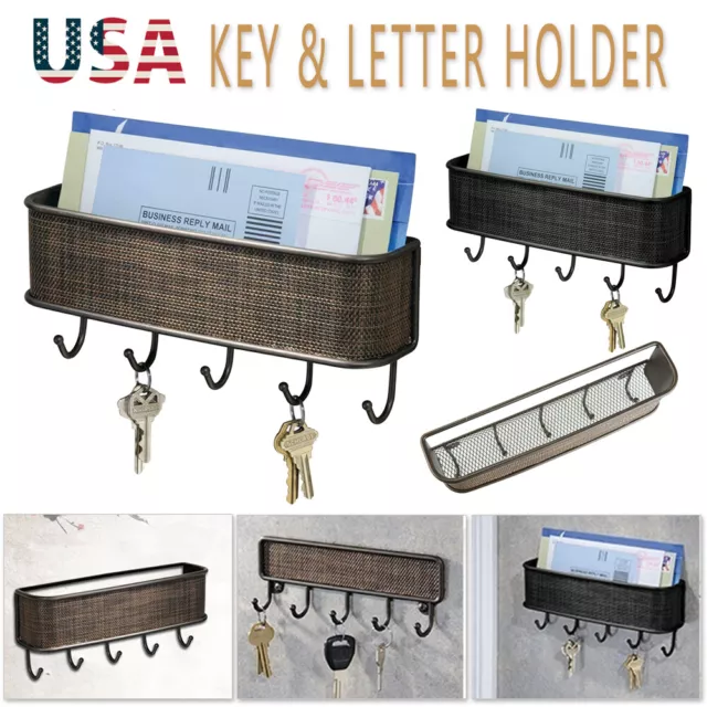 Key Holder Wall Rack Hooks Organizer Mail Mount Hanger Mounted Metal Entryway