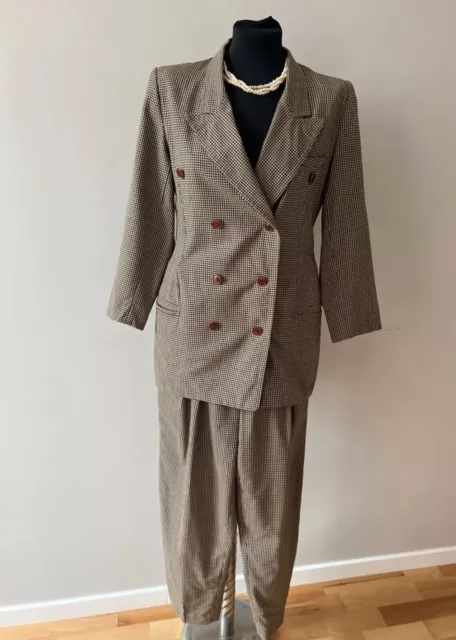 VTG Jil Sander Brown Beige Checkered Plaid Suit / Blazer Jacket Wool Size 40
