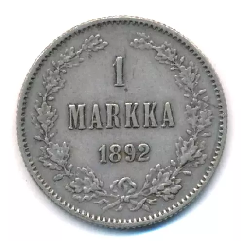 Finland 1892 - 1 Markka Silver Coin - Under Imperial Russia