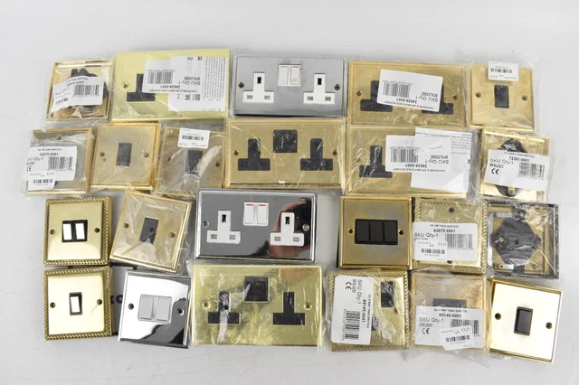 Grande pacchetto di prese elettriche e interruttori della luce Regno Unito ottone argento articoli per la casa