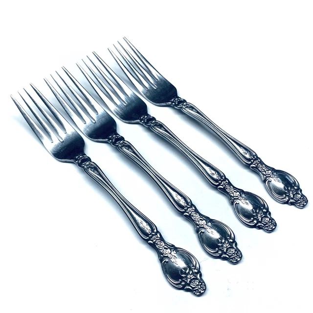 Rose Flowers Rogers Korea Stainless Flatware Set of 4 Dinner Forks
