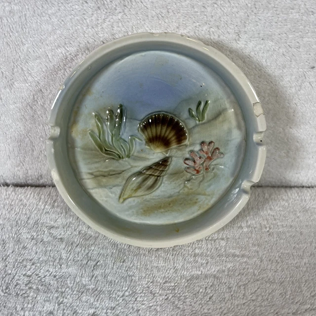 Vintage Otagiri Japan Ceramic Round Sea Shells Ashtray  5”