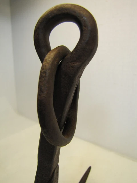 Antique Wrought Iron Triple Hook Hanger Blacksmith Fireplace Hearth Barn Tool 8