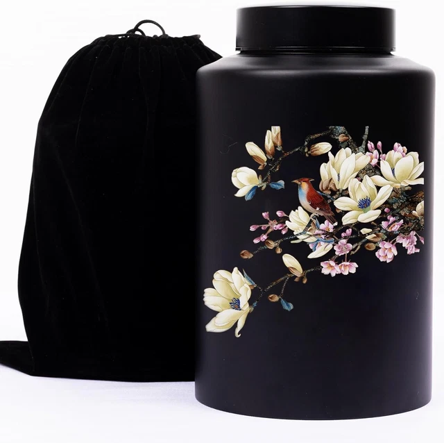 Cremation Memorial Urn Large Black Decorative Urn Floral Funeral Human Ashes Urn