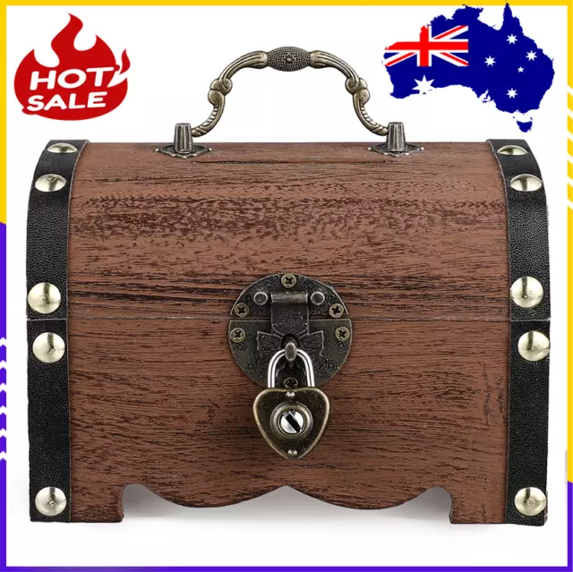 Wooden Treasure Chest Retro Money Storage Box Case Coin Piggy Bank Organizer AUS