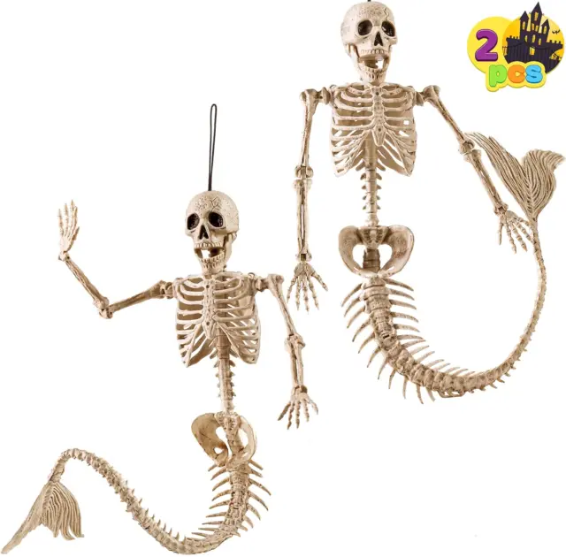 2 PCS Halloween Mermaid Skeleton Decorations - Indoor/Outdoor Spooky Decor
