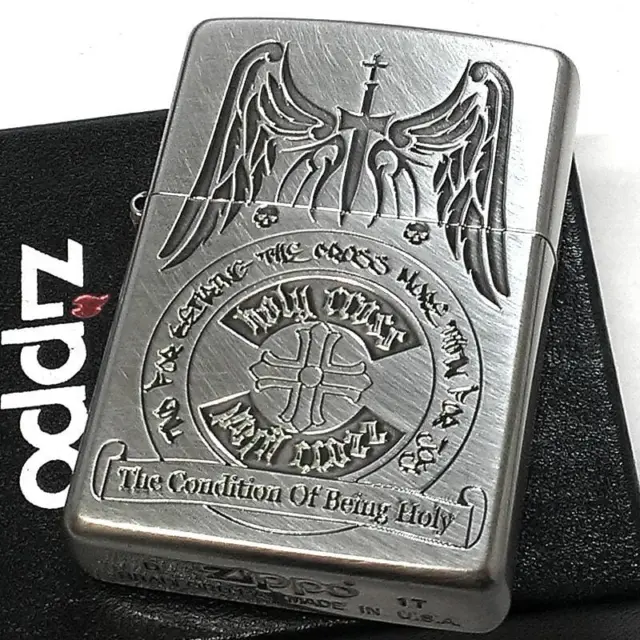 Zippo Oil Lighter Cross Angel Silver Regular Case Etching Engraving Japan