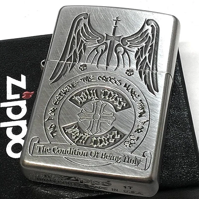 Zippo Oil Lighter Cross Angel Silver Regular Case Etching Engraving Japan