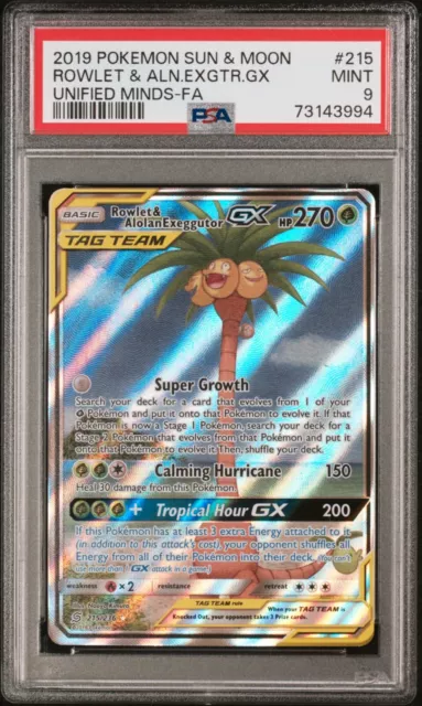 Pokemon Card Rowlet & Alolan Exeggutor GX Unified Minds Full Art #215 PSA 9 NEUWERTIG