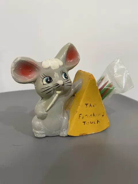 Anthropomorphic Mouse Cheese Toothpick Holder Original Picks Kitsch Ceramic 60s