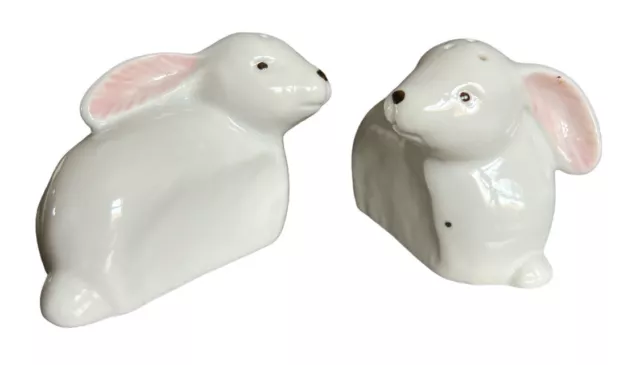 Vintage Fitz & Floyd Easter Bunny Rabbits White Ceramic Salt & Pepper Shakers