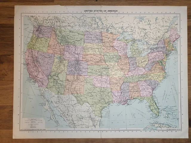 ORIGINAL EARLY 1900S Map Of United States Of America - George Philip ...