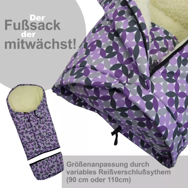 BAMBINIWELT Winterfußsack MUMIE Kinderwagen Fußsack Lammwolle 110cm DESIGN 2