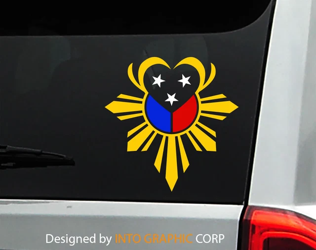 PHILIPPINE VINYL CAR Decal Sticker 5" (h) w/ Unique Heart Filipino Flag