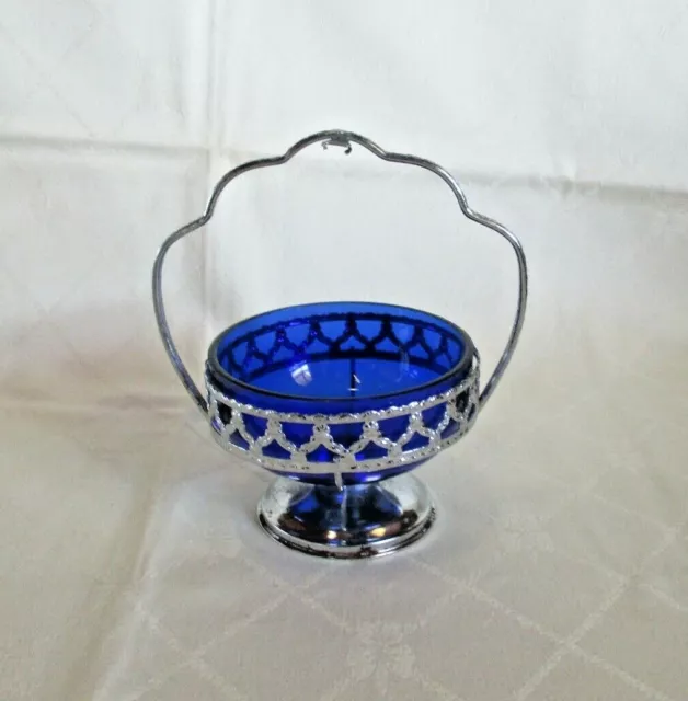 Vintage Mayell Sugar Bowl *Cobalt Blue Glass in Silver Plated Cradle