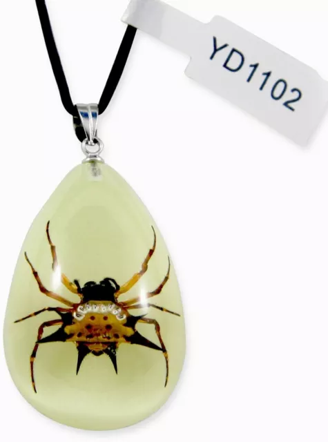 Spiny Spider Glow in The Dark Necklace - Unique Real Spider Pendant, Acrylic Tea