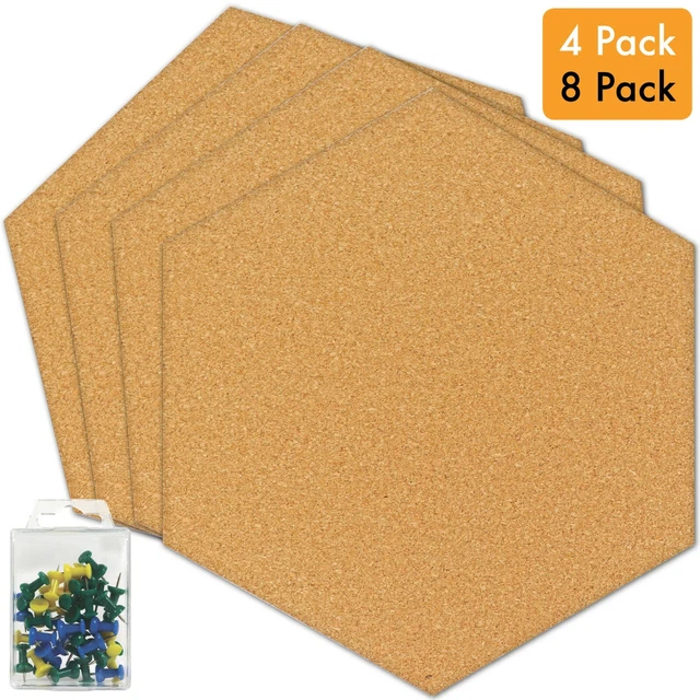 HEXAGON CORK BOARD Tiles Self Adhesive Pin Board Decoration Bulletin