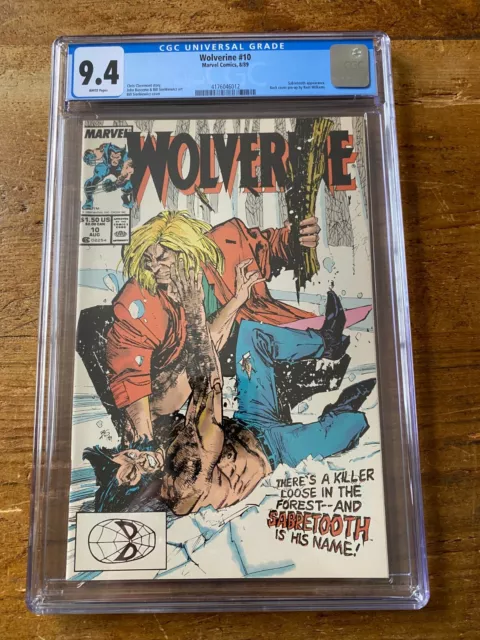 Wolverine #10 CGC Graded 9.4 Marvel August 1989 White Pages Comic Book.