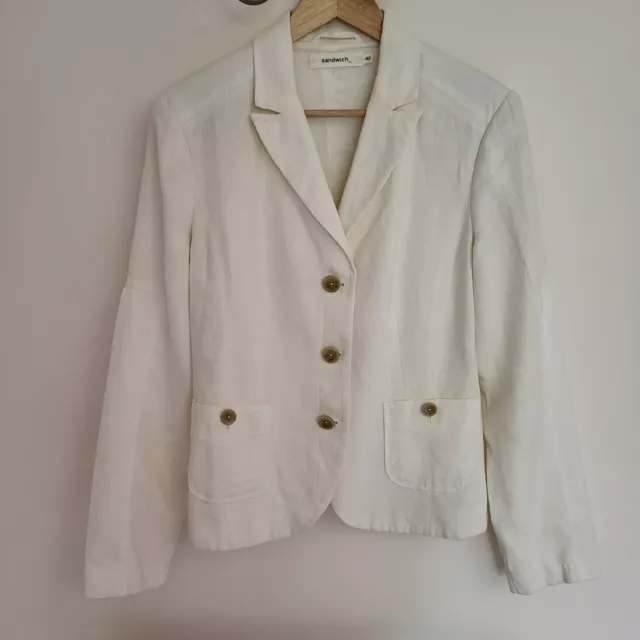 Sandwich EU 40 UK 12 White Ivory Linen Cotton Bifabric Smart Jacket Blazer
