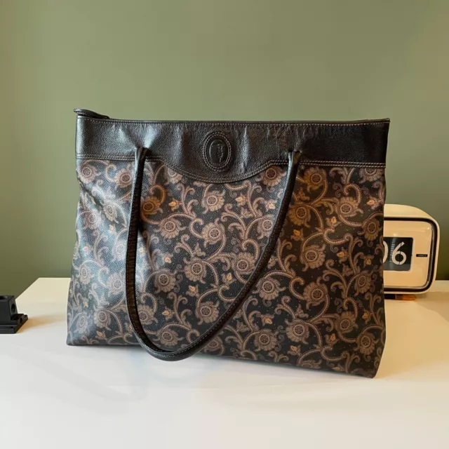 Borsa Trussardi vintage Tote Bag Shoppingbag in pelle nera decorata floreale