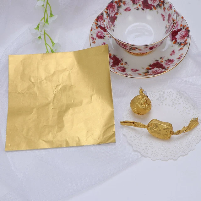 Envolturas de chocolate papel de envoltura de regalo papel de papel de aluminio dorado envolturas cuadradas de dulces dorado