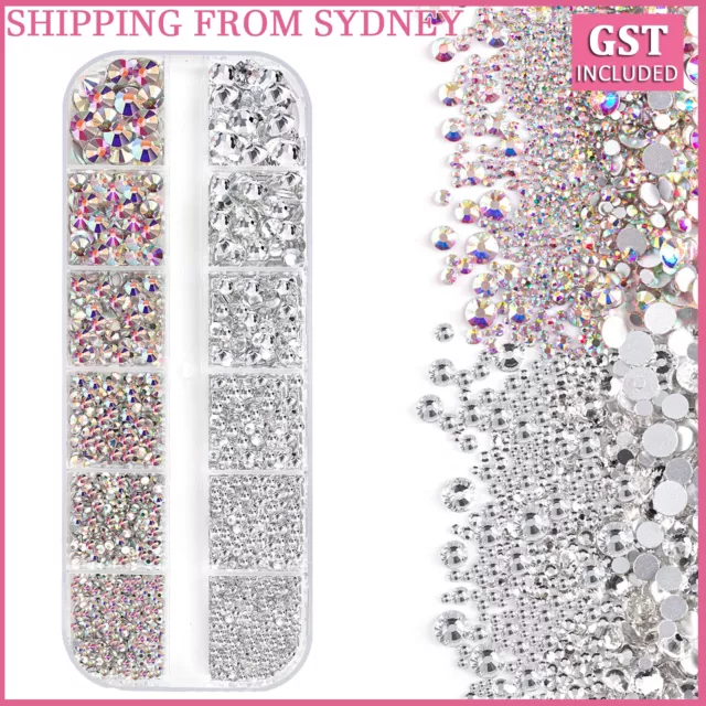 12 Grids Flat Back Box Crystal Nail Art Decor AB Nails Rhinestones Diamond Beads