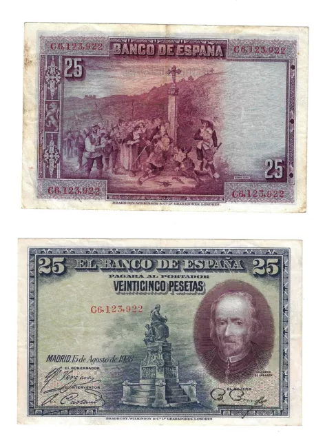 25 Peseta 1928 Spain Banco De España Banknote # 74