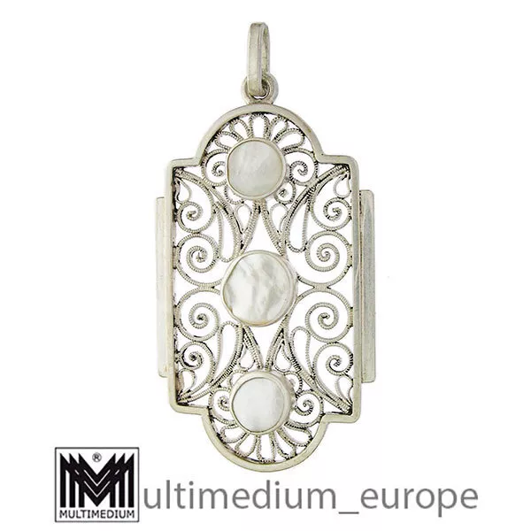 Art Deco Silber Anhänger filigran Perlmutt pendant mother of pearl