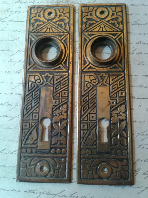 Antique Door Key Backplate Solid Brass Eastlake Design