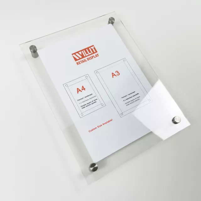 A1 Floating Acrylic Wall Frame Wall Mounted Sign Holder with Standoff【FREE POST】