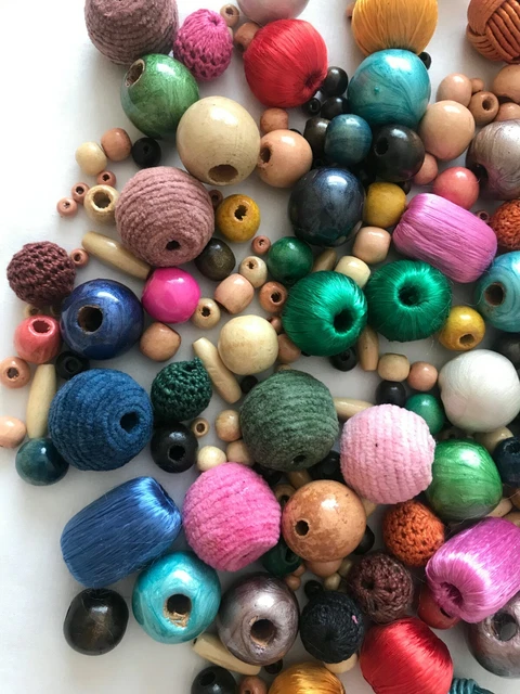 PERLES mixtes bois, textile artisanat bijoux texture unique 3