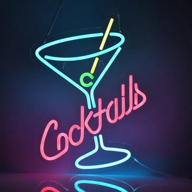 Cocktails Neon Sign for Wall Decor Man Cave Bar Home Art Neon Light Handmade LED