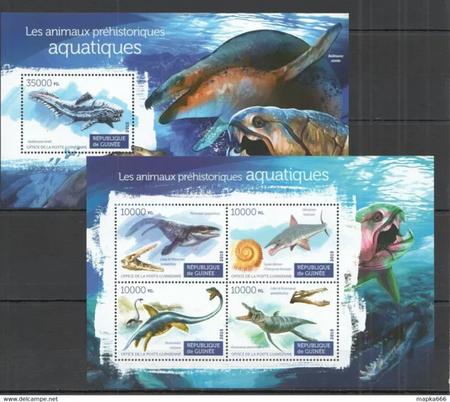 St133 2015 Guinea Dinosaurs Fauna Water Prehistoric Animals Kb+Bl Mnh Stamps