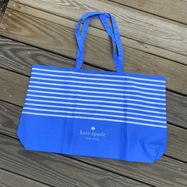 Kate Spade New York NWT NIB Blue & White Stripe Basket Stripe Canvas Tote